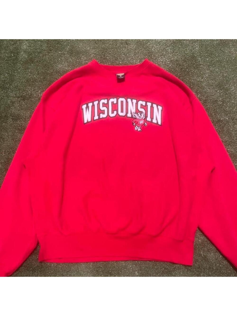 Vintage Signature Embroidered Wisconsin Badgers Red Crewneck Sweatshirt Size XL